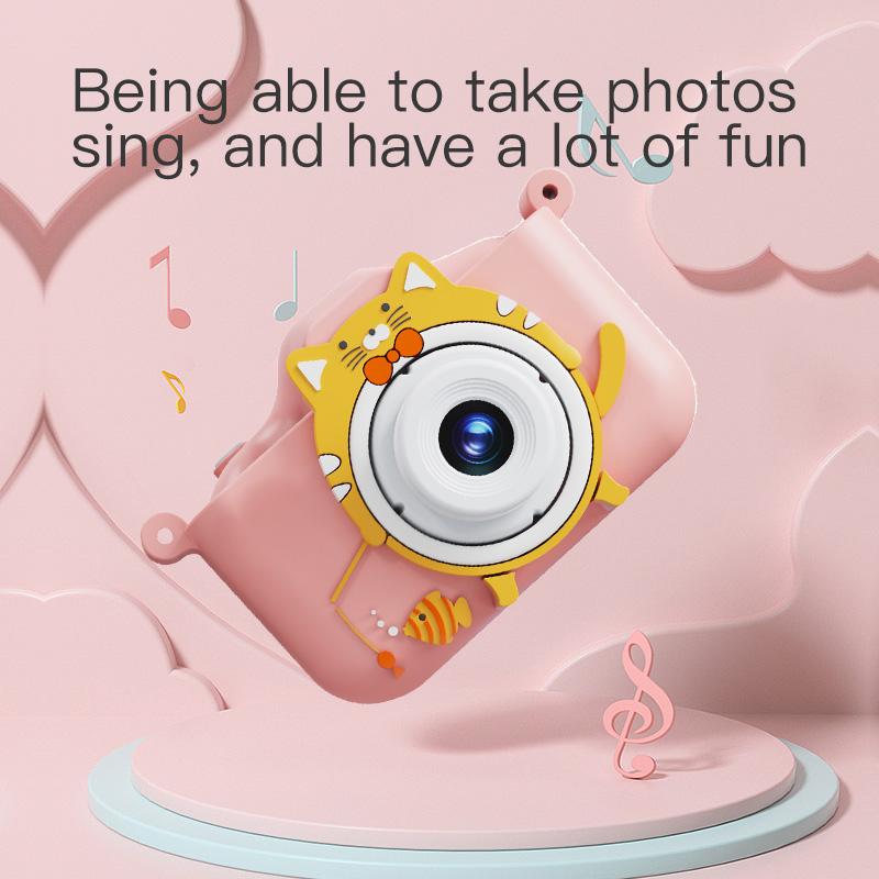 Детская мини-камера Мультяшный кот Игрушки для девочек и мальчиков Подарки на день рождения 1080P HD 2-дюймовый экран С силиконовым чехлом Запись жизни Камера