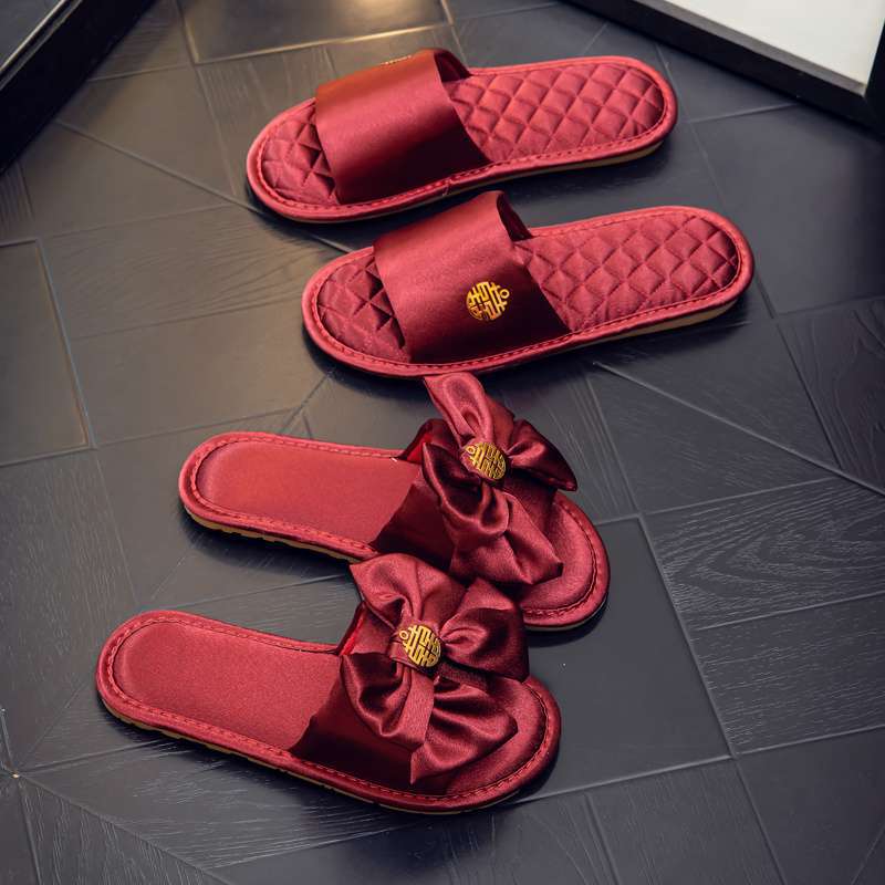 Wedding Slippers Festive Red a Pair of Couples Bridal Wedding Shoes Summer Light Luxury Newlyweds High-end Wedding