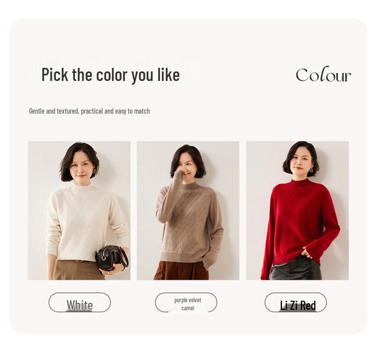 Women's High-Neck Cashmere Sweater: Thick, Solid Knitwear for Autumn/Winter