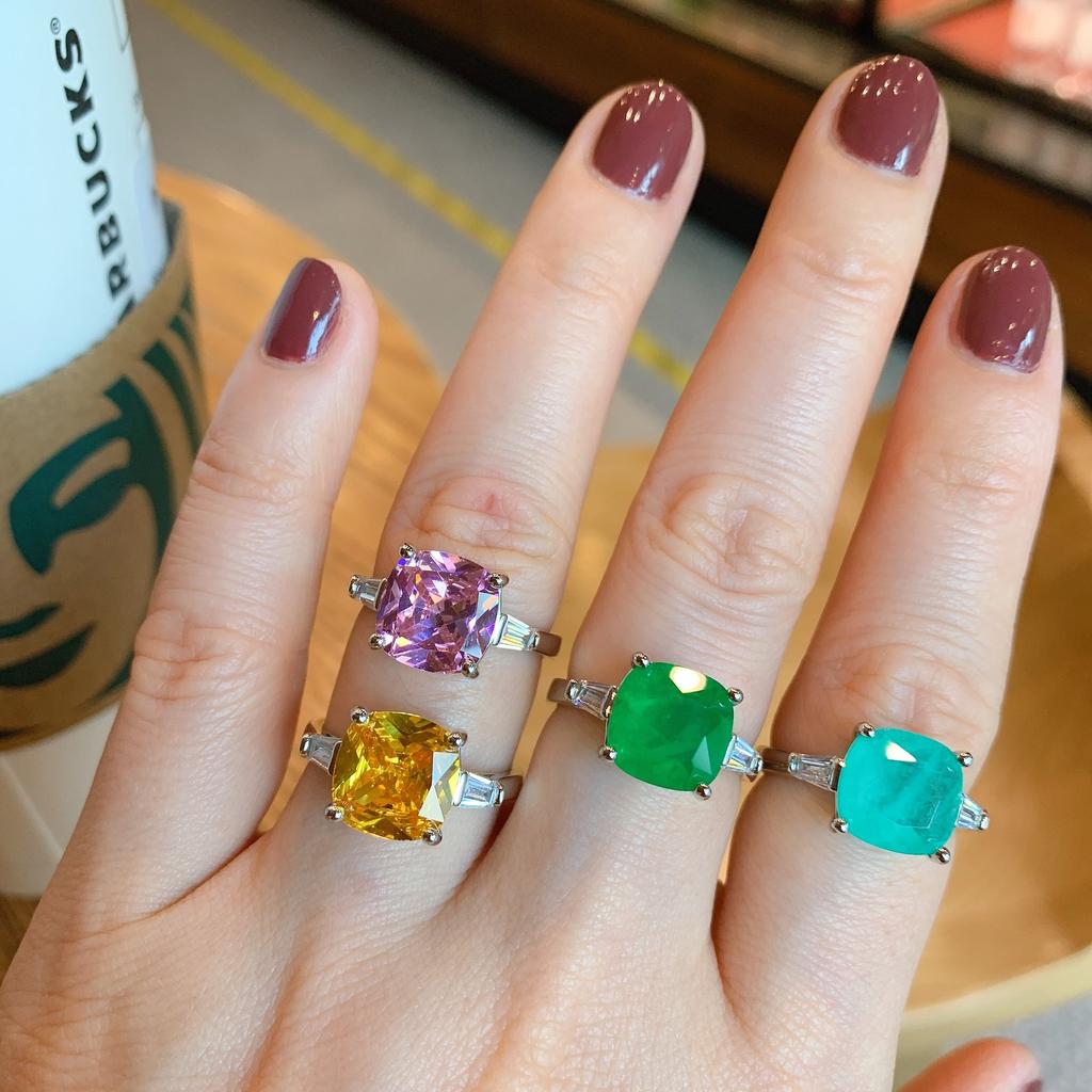 Новое кольцо знаменитости с квадратной имитацией изумруда, имитация цвета параиба, ювелирное кольцо