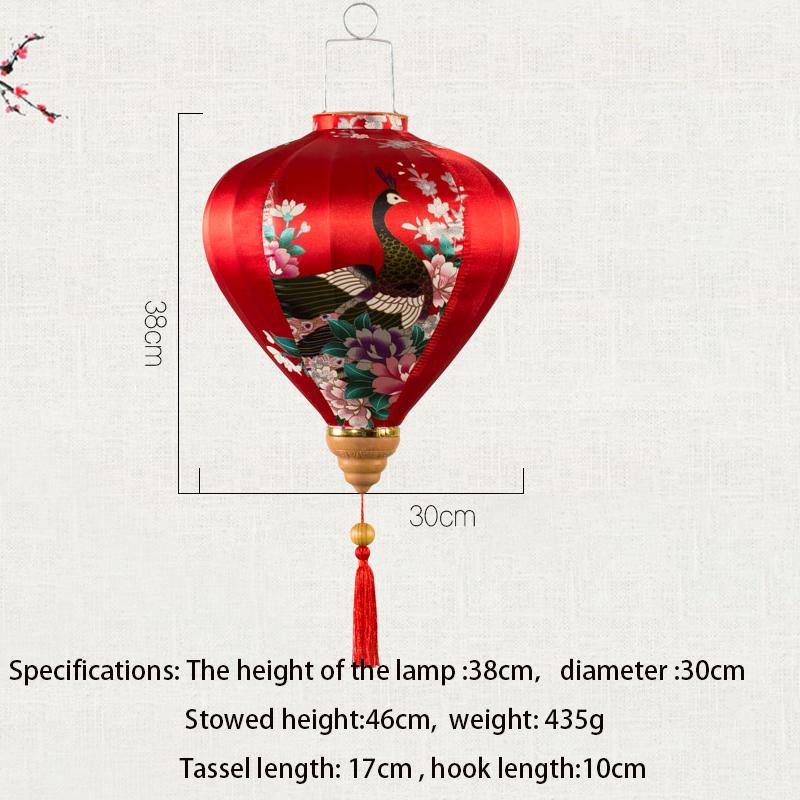 Retro Silk Lanterns Vietnam Japan Chinese Lantern Floral Peacock Pattern Lantern For New Year Spring Festival Party Decor
