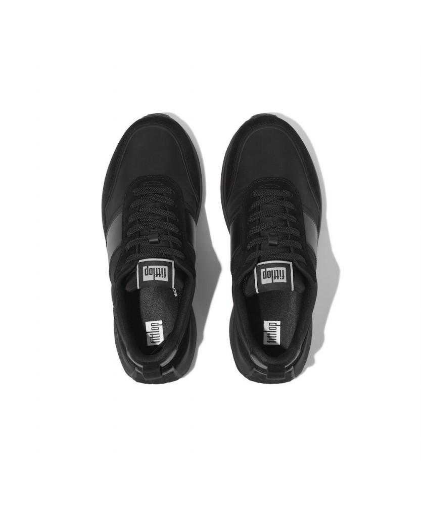 Fitflop Women'S F-Mode Flow Fabric/Suede/Leather Platform Sneakers - All Black (Ft61K2N015)