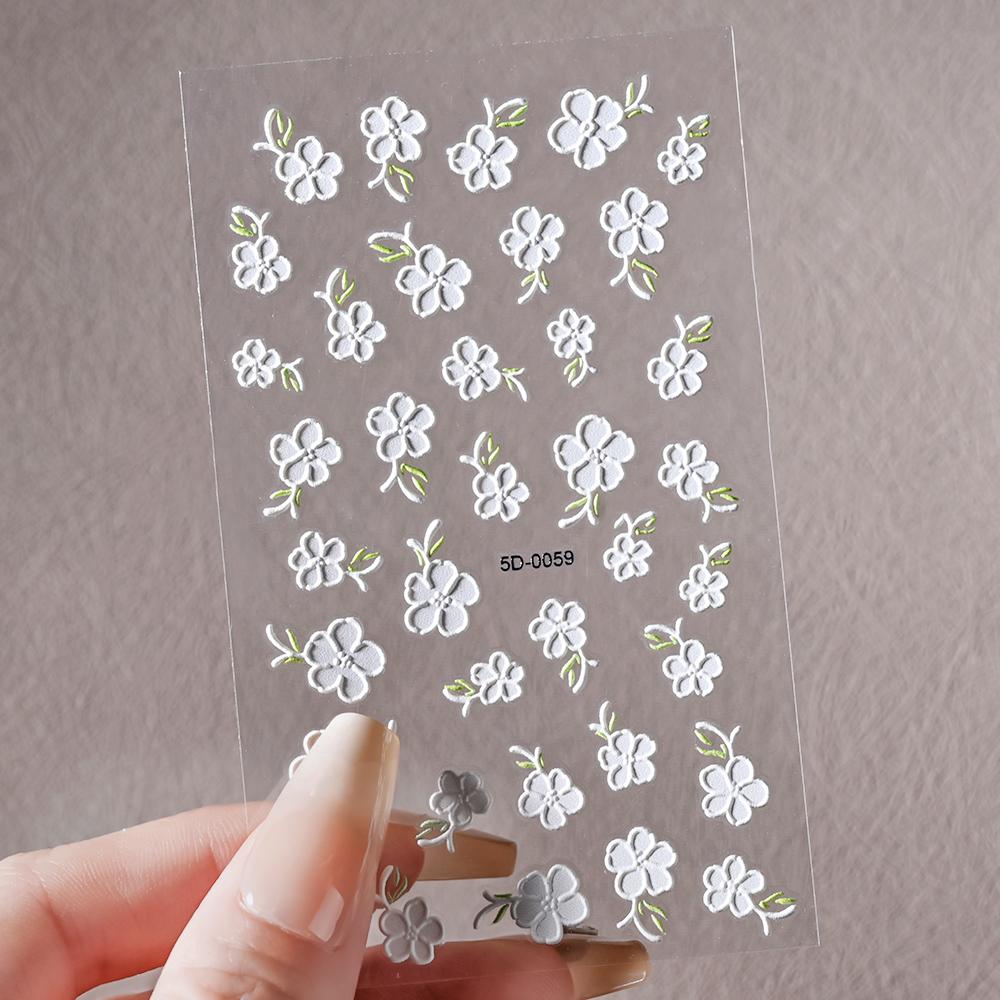 1pc 5D Bee Butterfly Flower Embossed Nail Sticker Self-Adhesive Acrylic Sunflower Engrave Decal Manicure Slider Decoration6x10cm