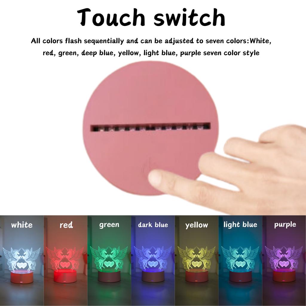 Сенсорный ночник 3D Пегас с семицветной градиентной подсветкой, питание от USB, идеальный подарок для украшения спальни, вечеринки и кофейни
