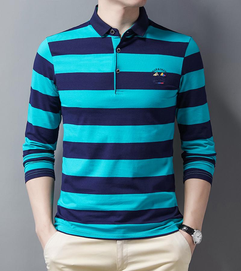 Новая летняя полосатая вышитая мужская уличная одежда рубашка поло хлопок повседневный топ модная уличная мужская одежда с длинным рукавом