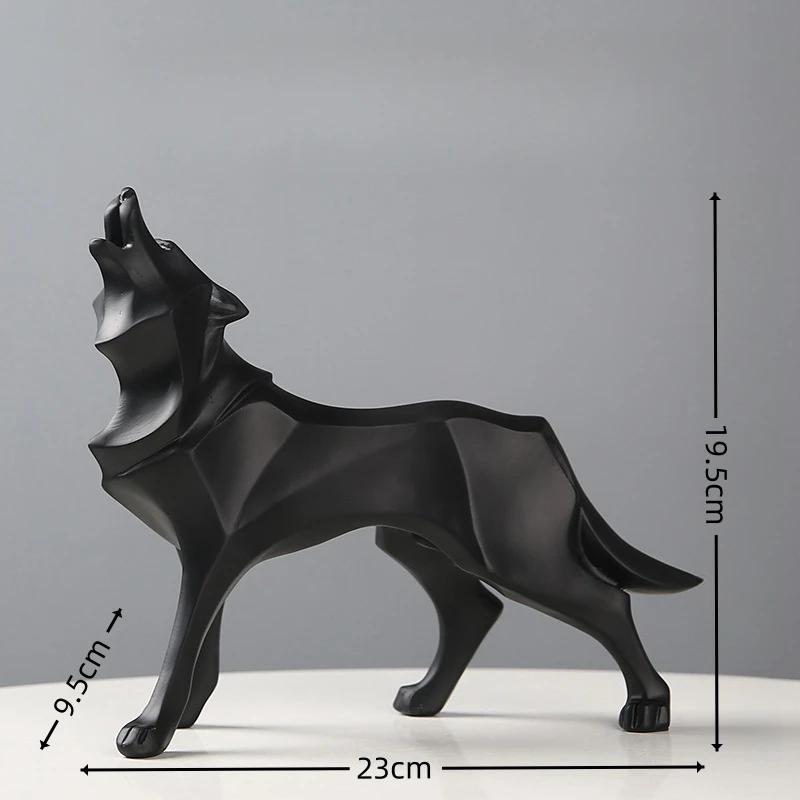 Nordic Creative Animal Figurine Home Decorations Geometric Wolf Statue Resin Crafts Home Living Room Office Desktop Ornaments