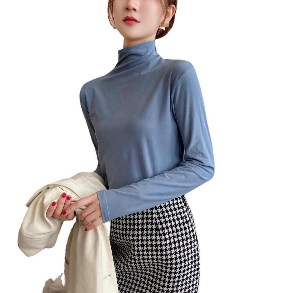 Женская облегающая мягкая футболка с длинным рукавом и высоким воротом