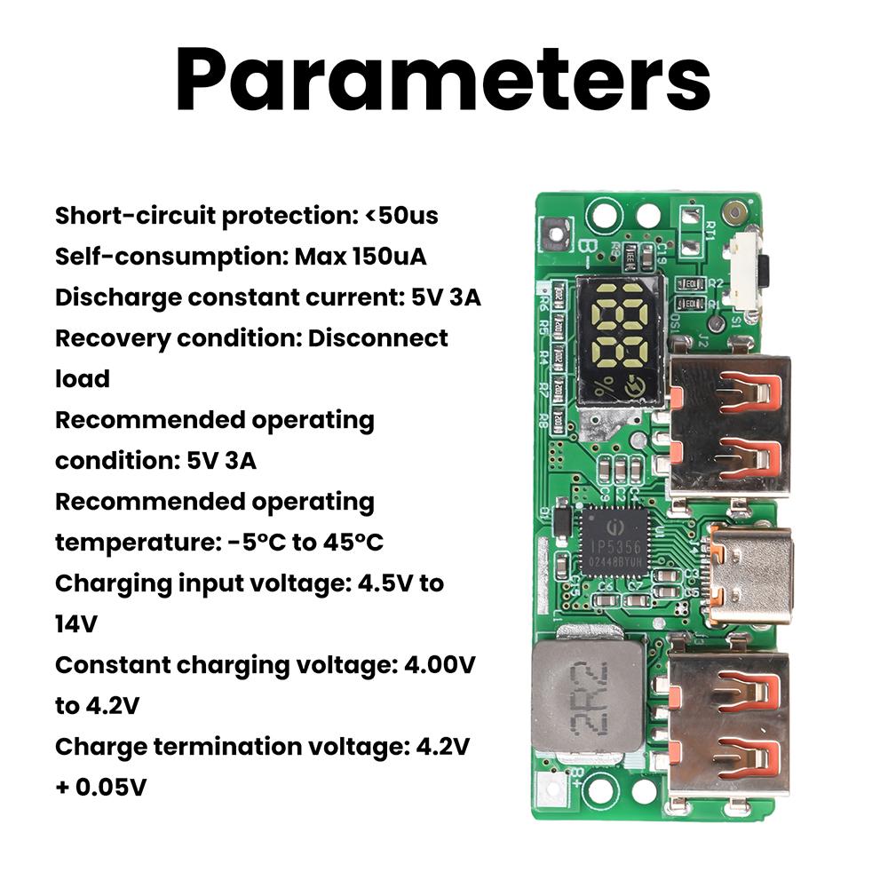 LED Dual USB 5V 3A Micro/Type-C USB Mobile Power Bank Charging Module Lithium Battery Charger Board Circuit Protection
