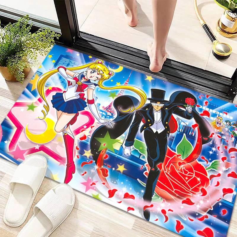 Cute cartoon theme Sailor Moon Tsukino Usagi cartoon rug Multifunctional household anti-slip decorative door mat, outdoor floor mat, and carpet Y6