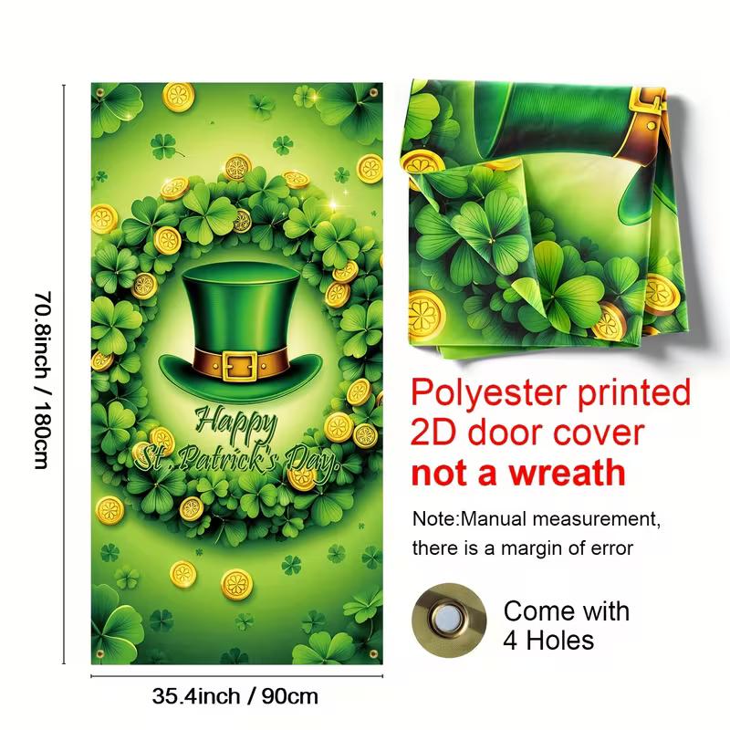 2D Leprechaun Hat Door Banner, St. Patrick's Day Green Clover Background