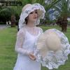 Women's Summer Elegant Lace Patchwork Sun Hats Wide Brim Casual Outdoor Breathable Beach Sunscreen Bow Hats