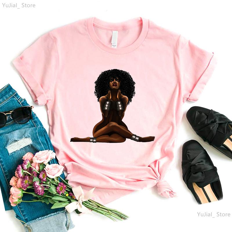 Винтажная черная женская футболка Pure African T Shirt Women Melanin Shirt Aesthetic Clothes Haut Femme Summer Tops White Female T-Shirt