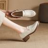 Autumn Thick Heel Simple Soft Sole Full Leather Single Shoes with Skirt for Daily Wear for Women's Shoes Silent Four-centimeter Leather Shoes