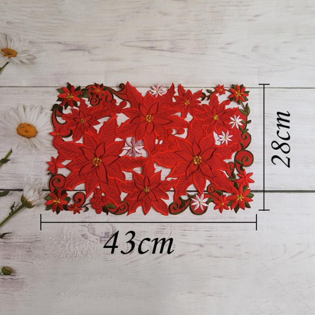 4 Pcs Christmas Embroidered Flower Rectangular Table Mats 11.02x16.93inch Table Doily Holiday Placemats Set for Home and Kitchen