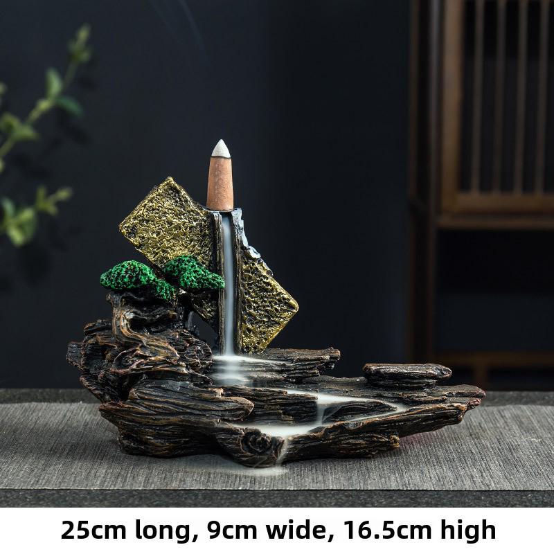 Creative Indoor Backflow Incense Burner: Mountain Stream Design with Agarwood & Sandalwood Aromatherapy for Home Decor