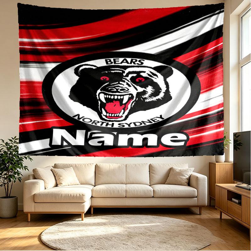 Custom Name Personalized North Sydney Bears Print Tapestry, Wall Art Decor, Bedroom, Dorm, Apartment, LivingRoom, Party Backdrop, Gift for Birthday