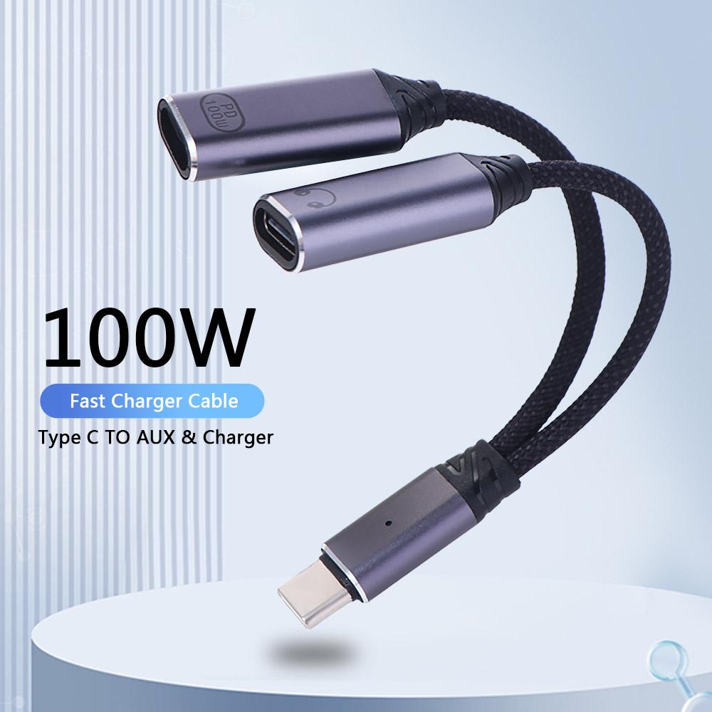 2 in 1 Design Type C Splitter Audio Cable 2 in 1 USB Type C Audio Cable Headphone Use