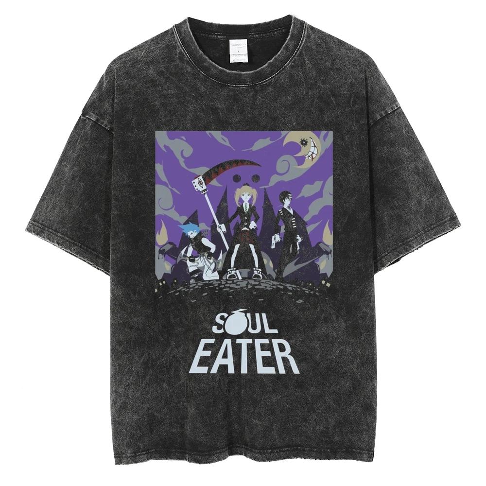 Футболка с принтом манги Soul Eater, персонаж Смерть Ребенок, винтажная стирка, уличная одежда, мужская и женская одежда, оверсайз хлопковая футболка