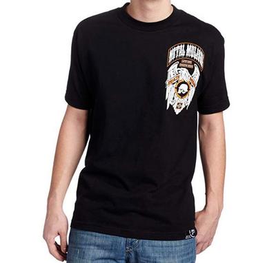 Мужская футболка Metal Mulisha EMBLEM TEE Черно-бело-оранжевая Команда Смерти Орел Череп