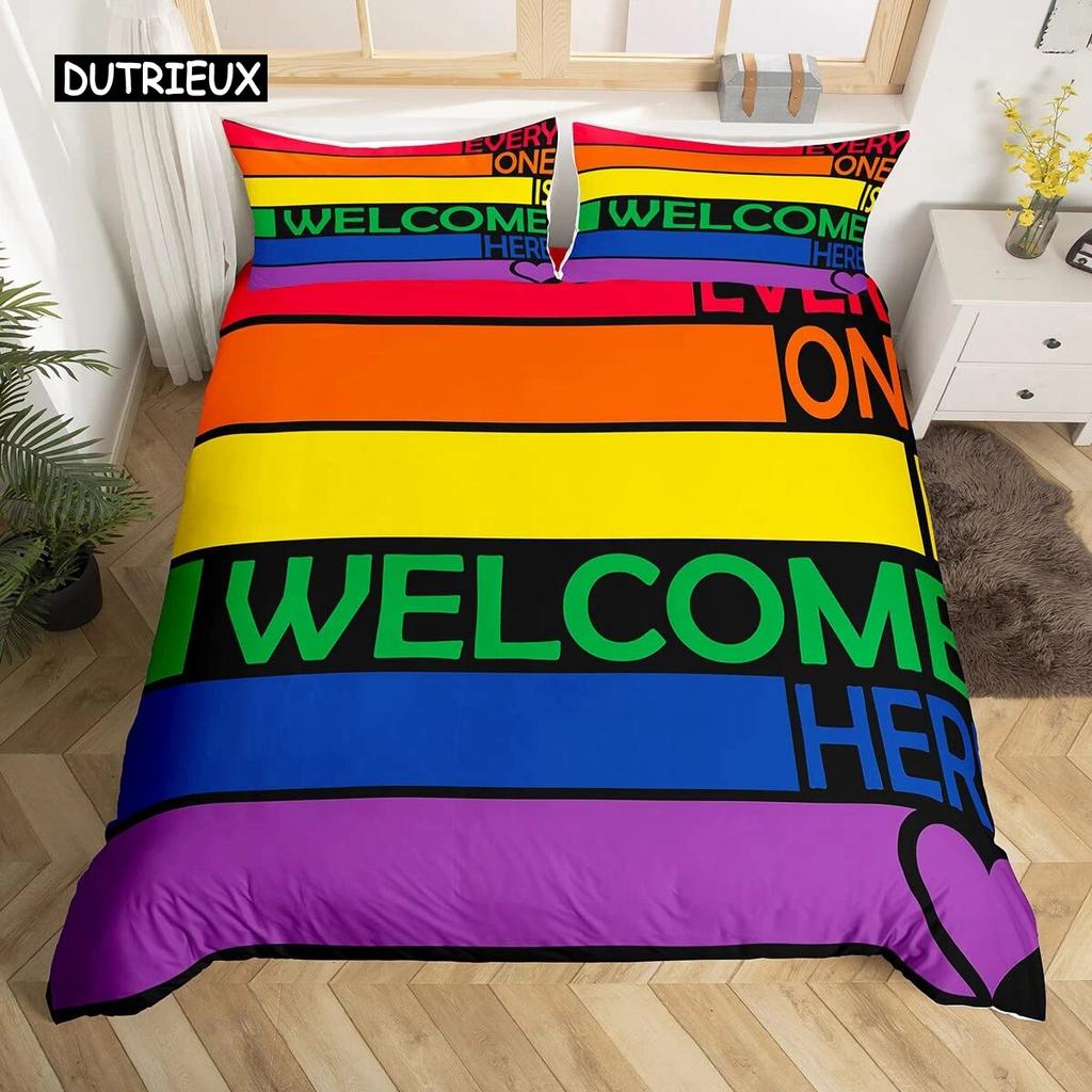 Love is Love Пододеяльник Радужный комплект постельного белья Pride for Love Theme Романтическое одеяло Красочный мультяшный автомобиль Покрывало из трех предметов