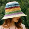 Женская летняя соломенная шляпа с широкими полями для защиты от солнца, корейский стиль, красочная полоска, пляжная шляпа рыбака