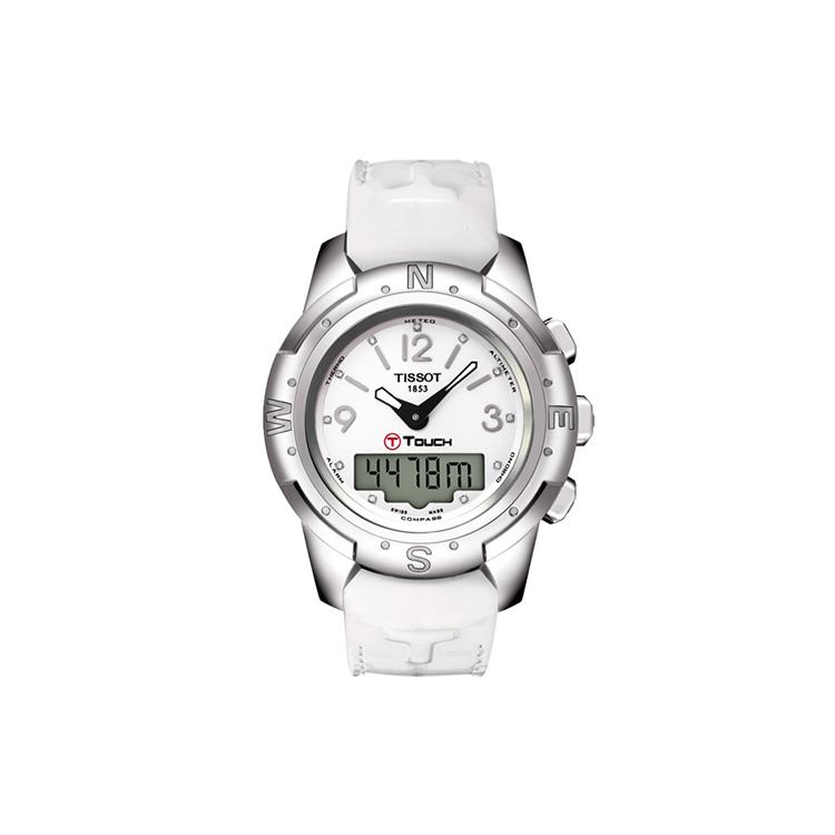 Tissot T Touch II Кварцевые Мужские Часы Часы 43,3 мм Белый Циферблат Титановый Корпус Кожаный Ремешок T047.220.46.016.00