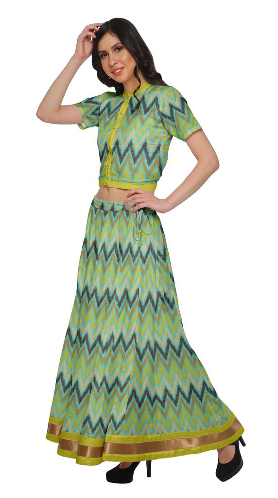 Moomaya Printed Indian Crop Top Skirt Sets Chanderi Women Ethnic Wear Plus