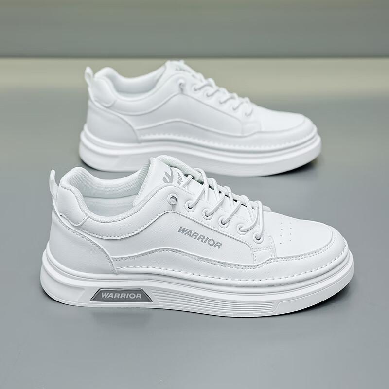 Warrior Casual Sneakers for Men, Versatile Sports Shoes, Breathable Leather Shoes, White Sneakers WXP(WZ)-2428 White-Gray 44