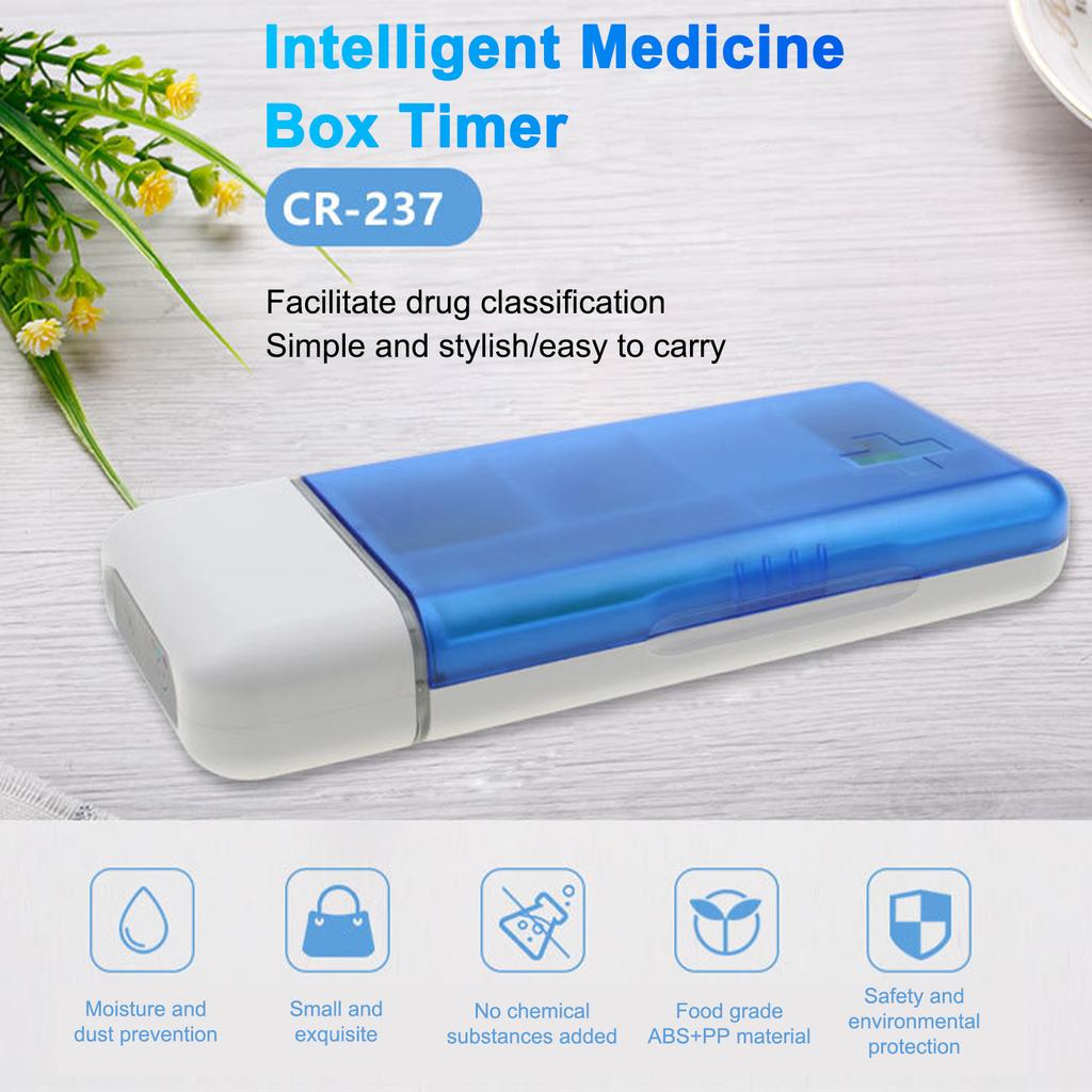 Portable Mini Pill Box with Timer Reminders 6 Compartments Pill Organizer Smart Pill Dispenser with Timer Alarm