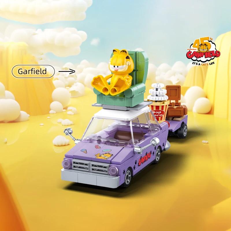 Нетоксичные строительные блоки Garfield для автомобиля, Город, Волшебный мультяшный кот, Коллекция фигурок из аниме, Модель для демонстрации, Игрушки-кирпичики DIY для детей, Подарок на день рождения