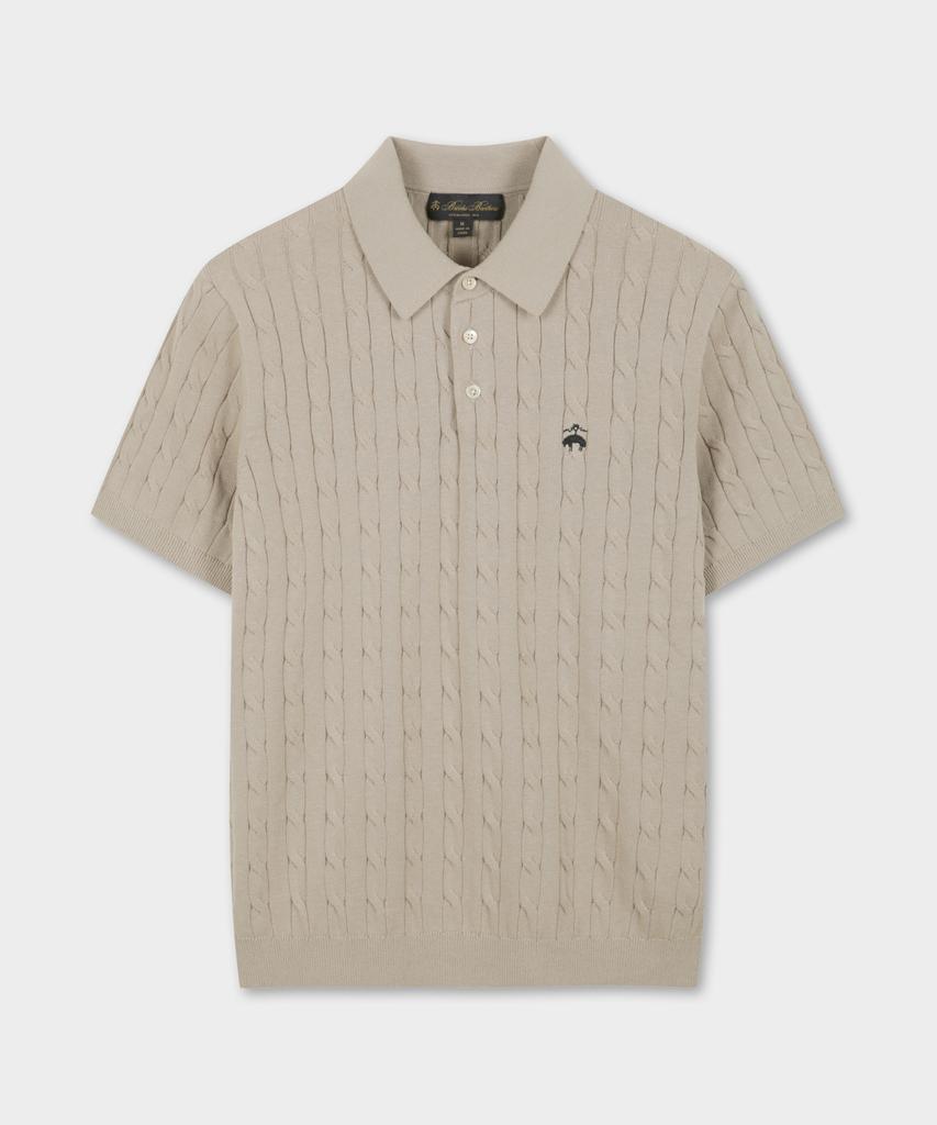 BROOKS BROTHERS Cotton Cable Polo Short Sleeve Sweater (Beige) (Bbwtmog204)