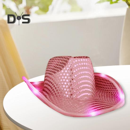 Ковбойская шляпа со светодиодной подсветкой в стиле ретро-вестерн, 5 доступных цветов, кепка с блестками от солнца, для рождественских вечеринок, ночных клубов, выступлений, фото-реквизита
