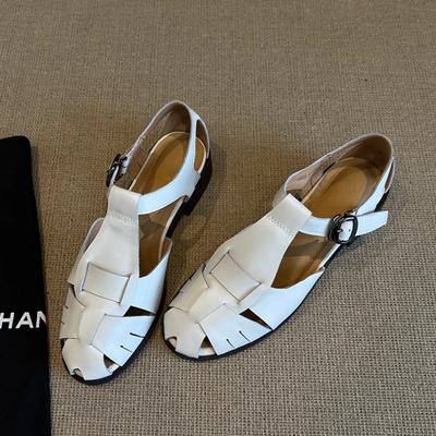 Версия из коровьей кожи~ плетеная сумка в ретро-стиле, сандалии-шлепанцы, женская летняя обувь, натуральная кожа, плоская подошва, прохладные шлепанцы, обувь-клетка для свиней