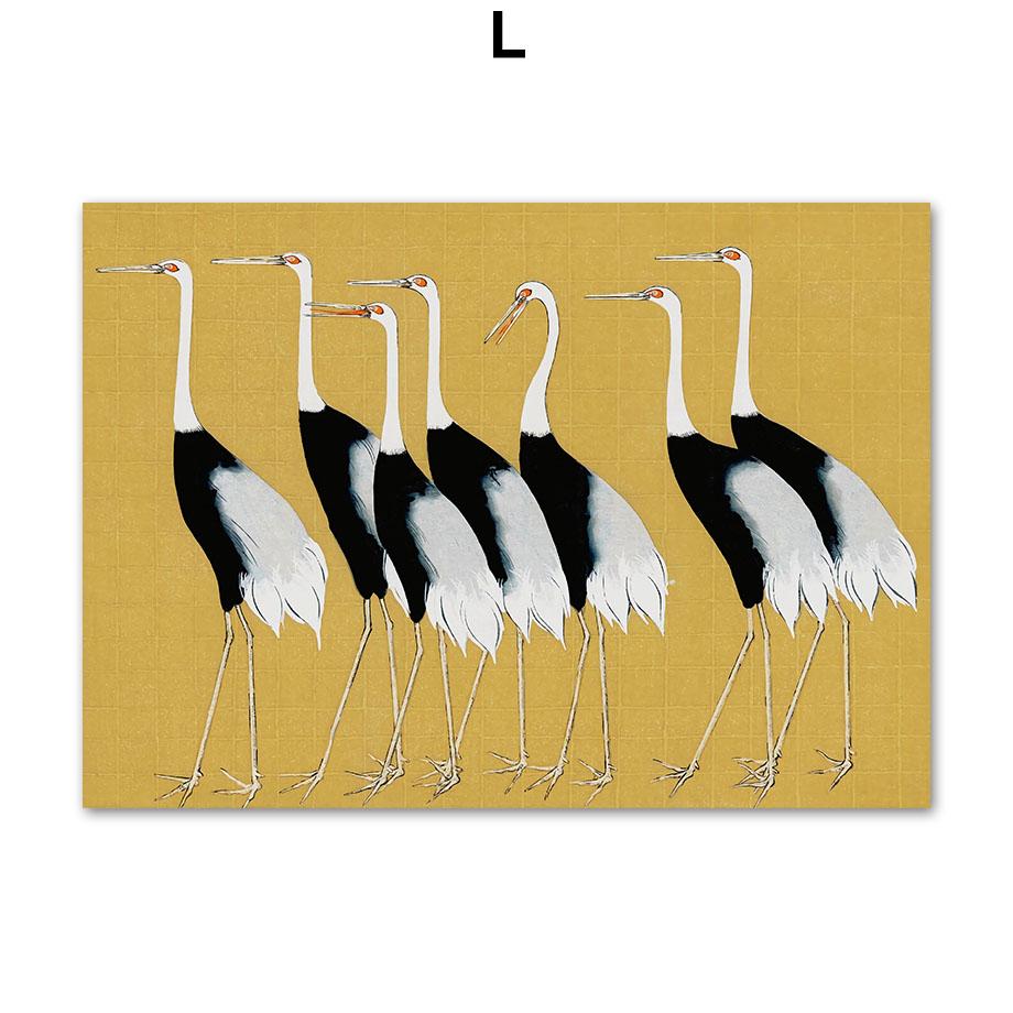 Японский стиль Журавль Ласточка Лебедь Женщина Цветочные постеры и принты Настенная живопись на холсте для гостиной Декоративные фотографии