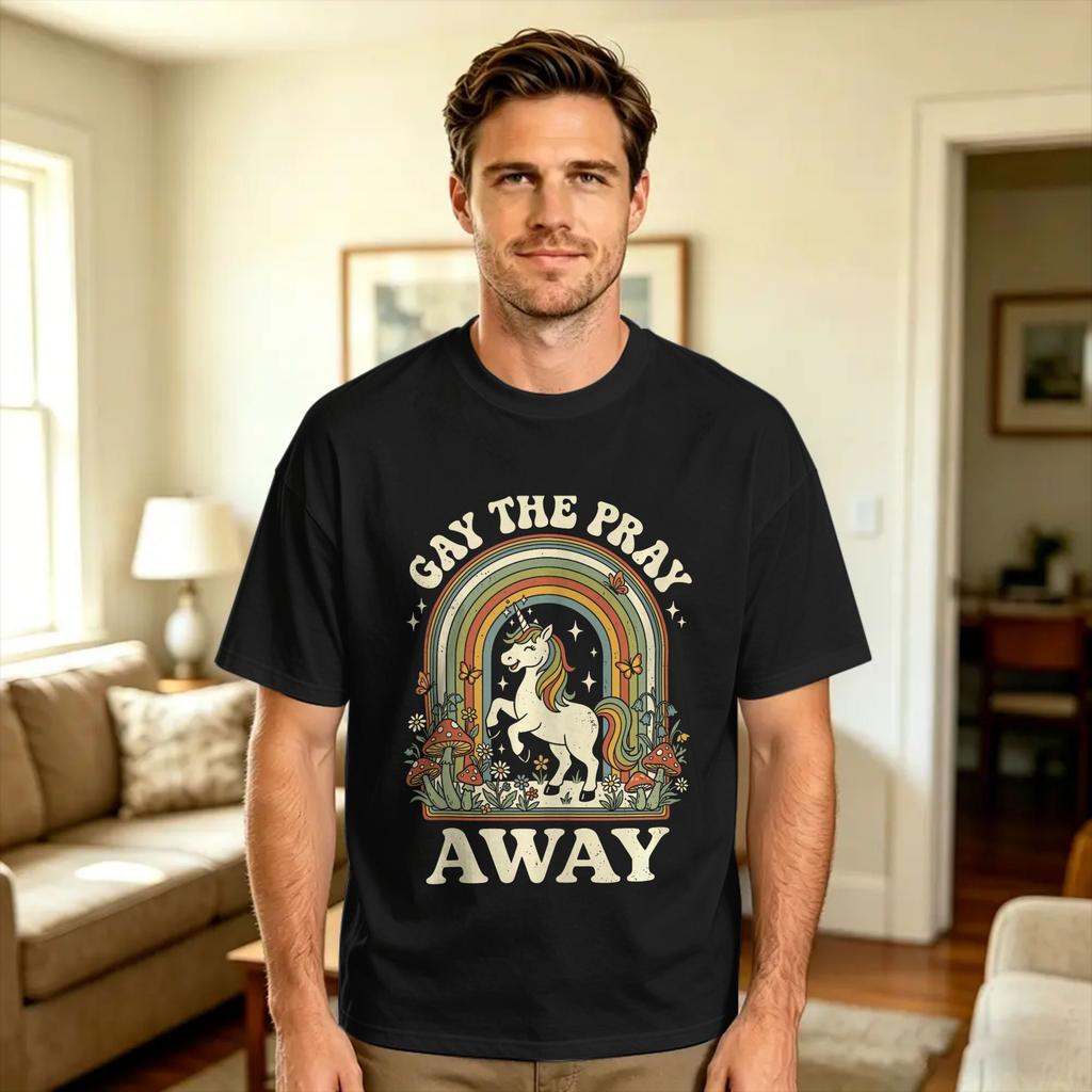 Gay The Pray Away Funny Frog Retro Pride LGBTQ Rainbow T Shirt Summer 100 Cotton TShirts For Unisex Custom Tee Shirt Short Sleeve