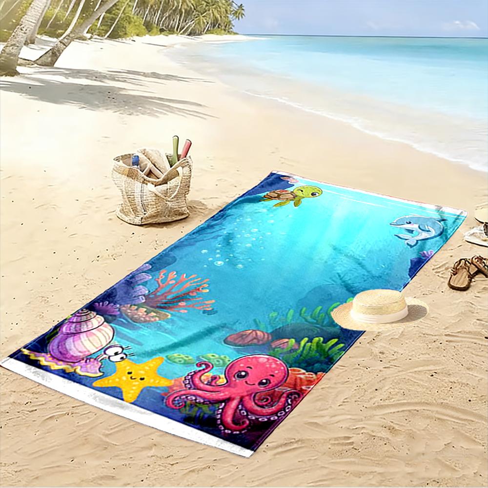 Underwater Cartoon Sea Creatures Design Beach towel quick-drying for travel outdoor sports jogging beach and swimming
