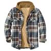 Мужская клетчатая рубашка на стеганой подкладке на пуговицах с бархатной теплой курткой с капюшоном(Непозиционная печать)