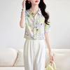 Fashion Printed Double Crepe Silk Shirt Women's Summer New Temperament Trendy Brand Five-quarter Sleeve Mulberry Silk Top