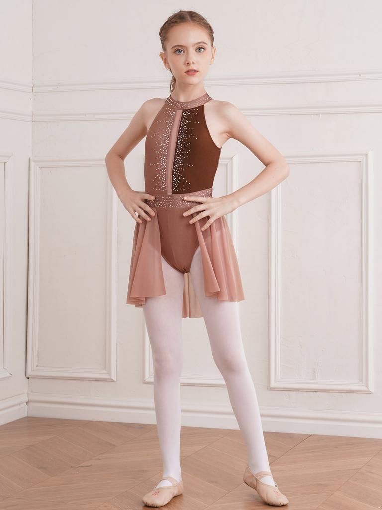 Детский сетчатый танцевальный купальник с открытой спиной для катания на коньках, балета, танца, гимнастики, сценического танцевального костюма для соревнований