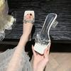 2025 Summer New Fashion Transparent Crystal and One-word Temperament Rhinestone Versatile Fashion High-heeled Cool Slippers