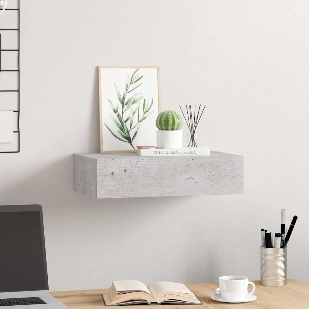Vidaxl Półka Ścienna Z Szufladą, Szarość Betonu, 40X23,5X10 Cm, Mdf