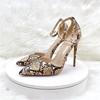 New Sexy Snake Pattern 12cm 10cm 8cm Thin High Heel Pointed Side Opening with Dating Women's High Heel Baotou Hollow Out Sandals
