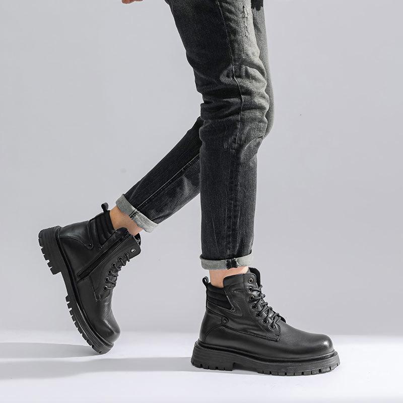 Winter New Tooling Shoes Trendy Men's Martin Boots Men's Genuine Leather Wool Warm Leather Boots Men's Top Layer Cowhide Cotton Boots