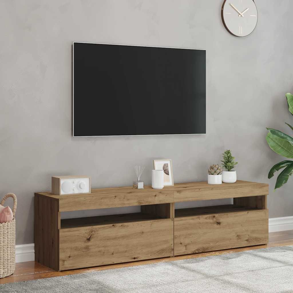 Vidaxl Szafki Tv Z Led, 2 Szt., Dąb Artisan, Materiał Drewnopochodny