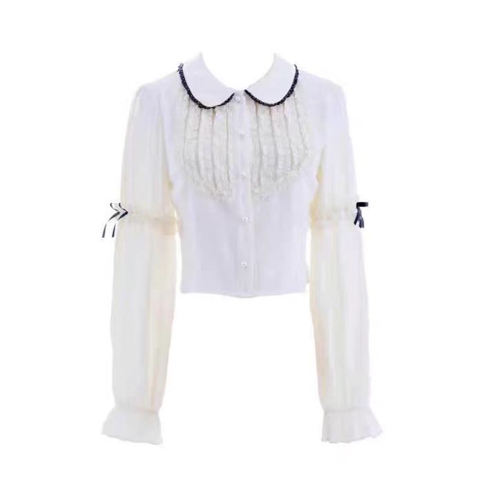 Slightly Plump College Style Waist Bow Tie Overalls Skirt - Autumn/Winter Pure Desire Doll Collar Sweet Girl Top Shirt Set