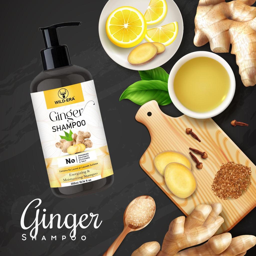 WILDERA Имбирный шампунь | Против вьющихся волос | Борьба с повреждениями и ломкостью | Балансировка pH | Защита от УФ-излучения | Шампунь с имбирем для придания объема, 300 мл