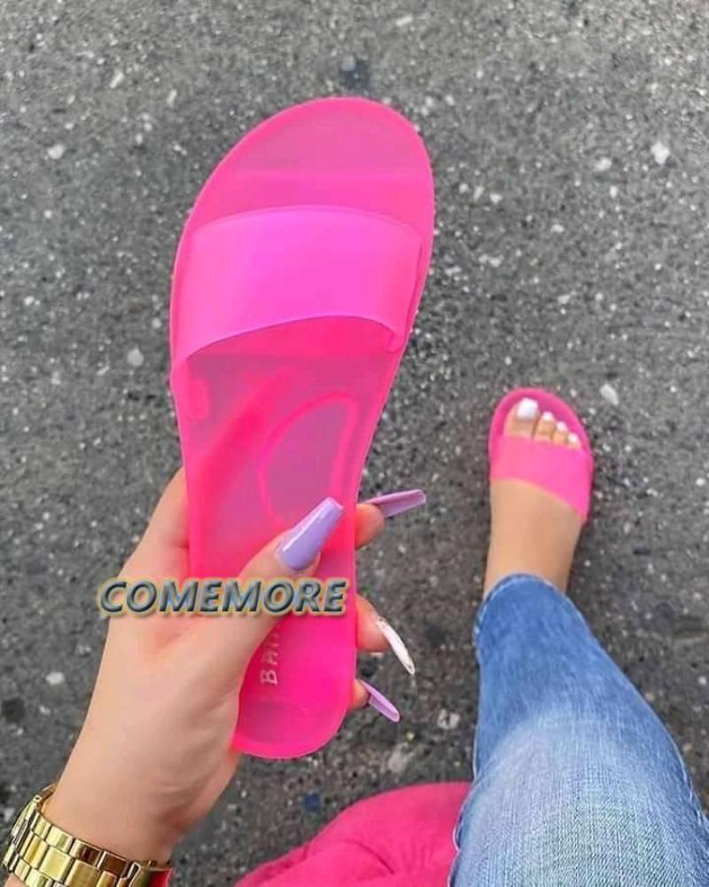 Woman's Sandals Sexy Summer Shoes Woman Slip On Fashion Slides Ladies Transparent Flats Shoes Flat Flip Flop Beach Large Size 42