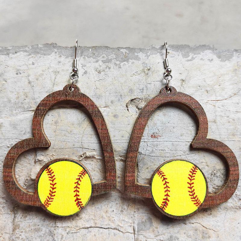 Heart-shaped sports earrings, football, World Cup, baseball, rugby, basketball, tennis, volleyball, geometric hollow earrings