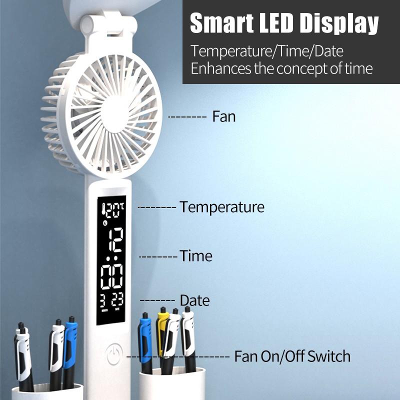 3 в 1 лампа для чтения с защитой глаз и мини-вентилятором, канцелярские принадлежности, отображение температуры/времени/даты, без мерцания, настольная лампа, подарки для студентов