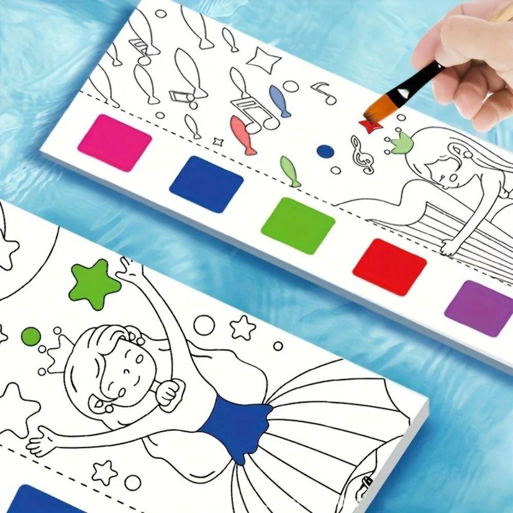 With Painting Brush Watercolor Coloring Book 12 Pages Mini Paint Pad Children